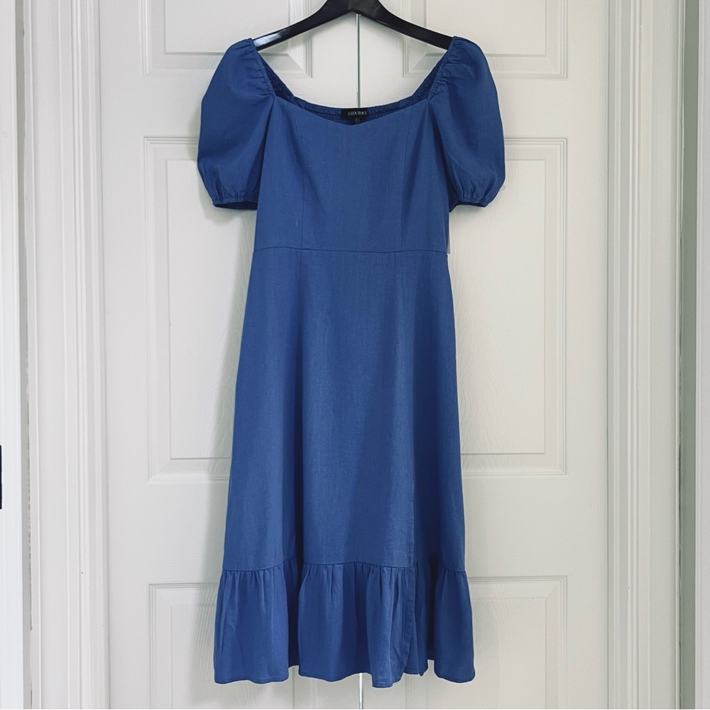 Ellen Tracy Linen Sweetheart Neckline Balloon Sleeve Flounce Dress NWT Size S